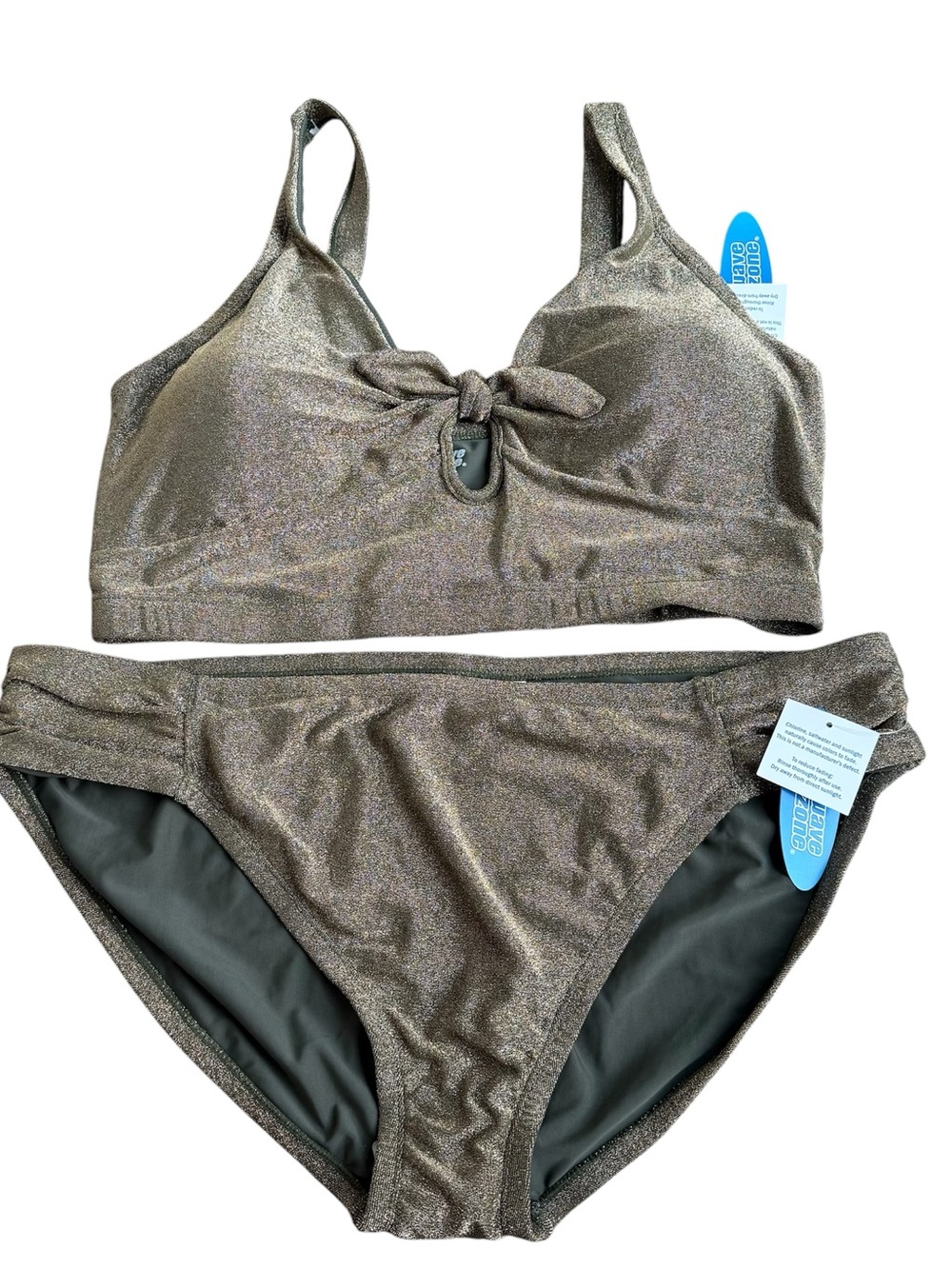 Wave Zone 2XL NWT sparkly glitter greenish brown bikini swimsuit new women